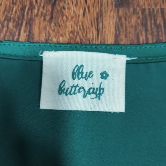 Blue Buttercup Green WideLeg Jumpsuit Whimsy Luxury Lightweight Flowy L Elegant - Picture 4 of 11